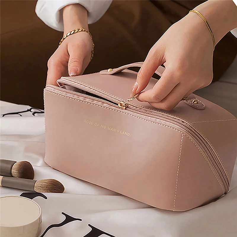 large capacity travel cosmetic bag portable leather makeup pouch women waterproof bathroom washbag multifunction toiletry kit