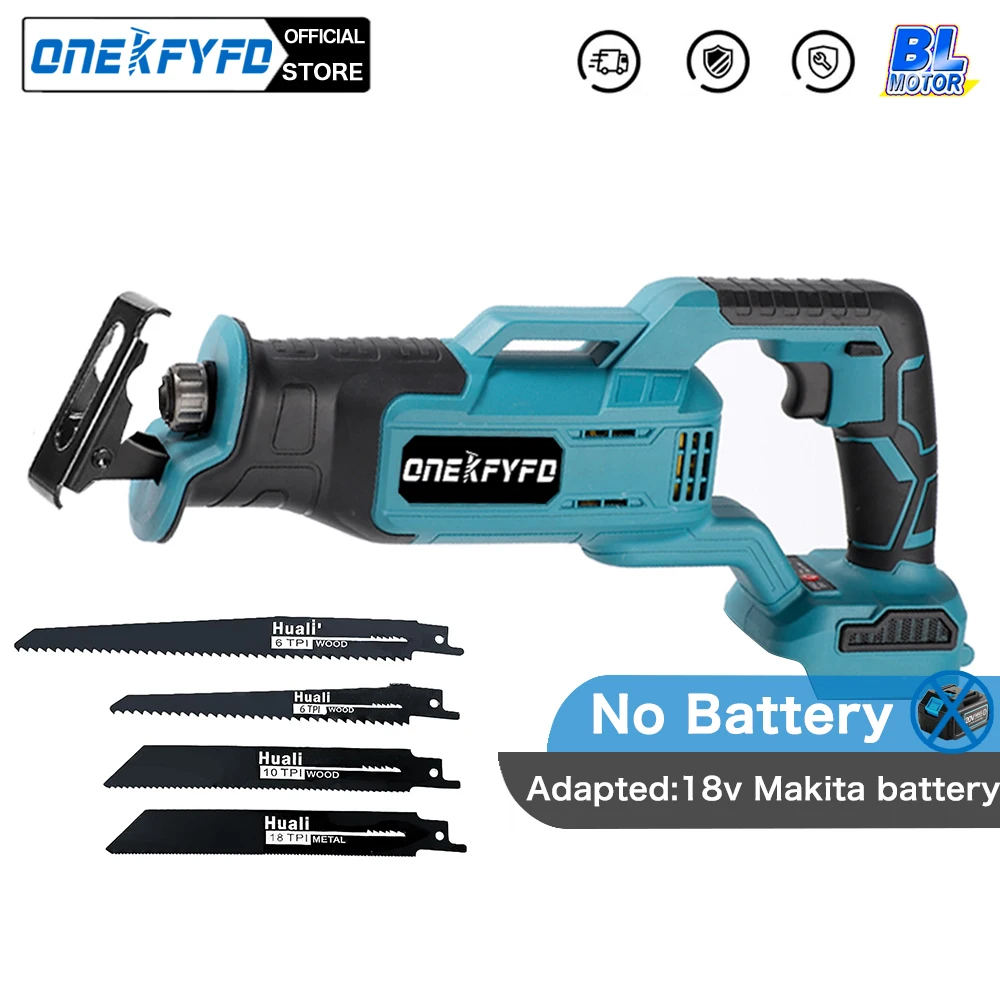 Portable Electric Reciprocating Saw Cutting Brushless Saw Power Tools with 4pcs saw blades For Makita 18V battery (No Battery)