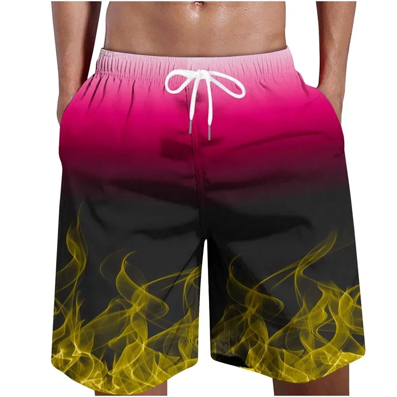 Full Print Fire Pattern Men's Swim Trunks 3D Flame Printed Quick Dry Shorts For Men Beach Surf Board Shorts Swimwear