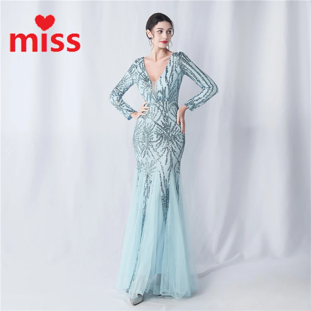 

2024 Autumn New Women's Luxury Long Sleeved Evening Dress Sexy Sequin Mesh Fishtail Long Wedding Party Dress Vestidos De Mujer