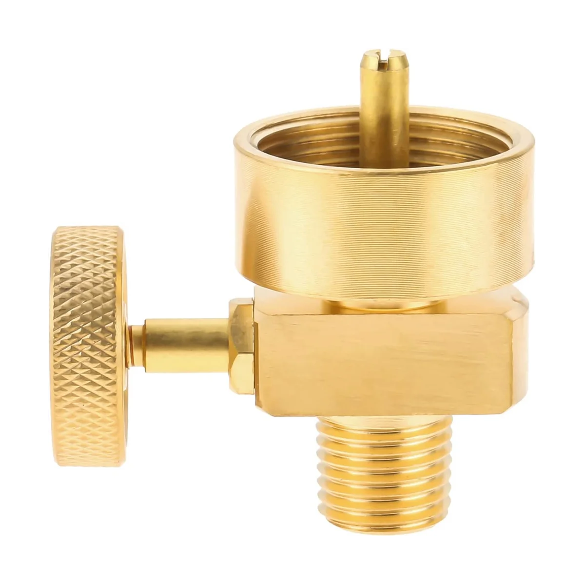 

Brass 1LB Propane Gas Disposal Cylinder Bottle Adapter Valve +1/4 Inch NPT Male & M8X1 Female Thread Fire Pit Stove BBQ