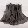 hijab Bandeau voile froissé en coton pour femme, écharpe longue de couleur unie