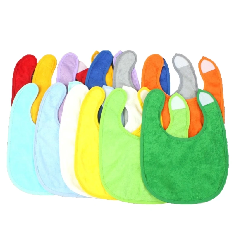 

Y55B Terry-Cloth Baby Towel Bib U-shape Drooling Bib Neck Scarf Solid Color Feeding Bibs Toddler Nursing Bib for Eating 12pcs