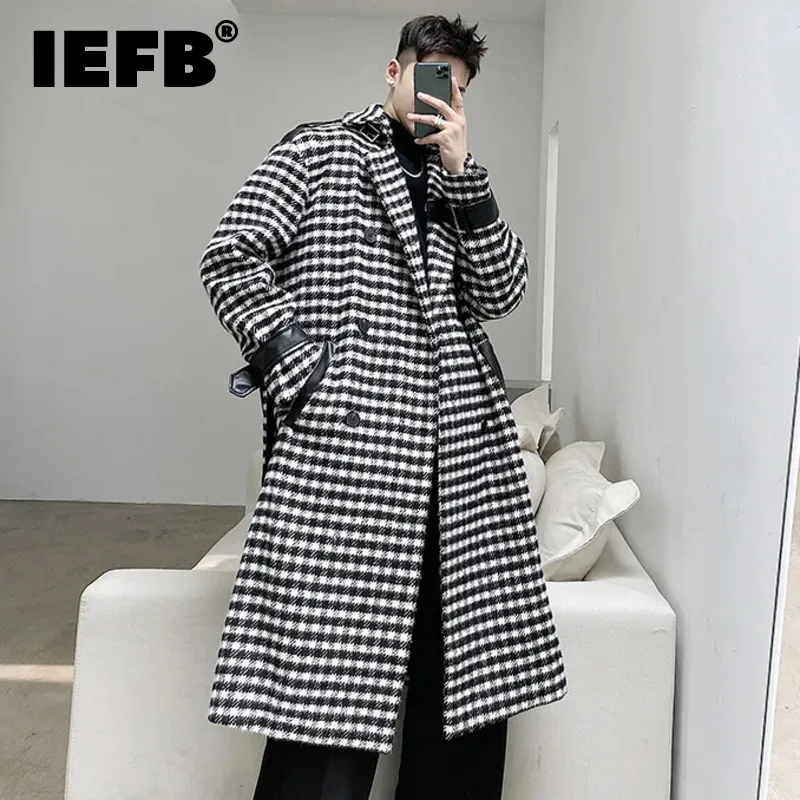 

Новинка, Стильное мужское шерстяное пальто IEFB, утепленное модное женское пальто, зимняя мужская верхняя одежда 2023, в Корейском стиле, 9D0938