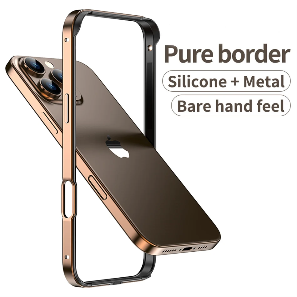 Titanium Color Soft Silicone Shockproof Luxury Bumper Case with Hybrid Aluminum Metal Frame