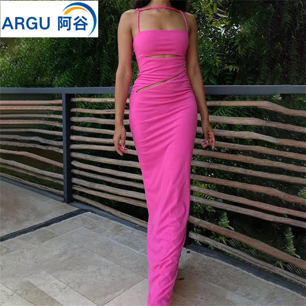 

Sexy Women Hollow Out Long Dress Sleeveless Low-cut Spaghetti Strap Backless Party Dress Clubwear Female Vestido 2023