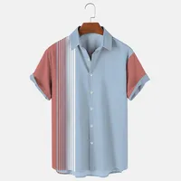 Contrast Stripe Print Tops Summer Fashion Men's Short-sleeved Shirts Casual Business Shirts Daily Street Tops Oversized T-shirts 1