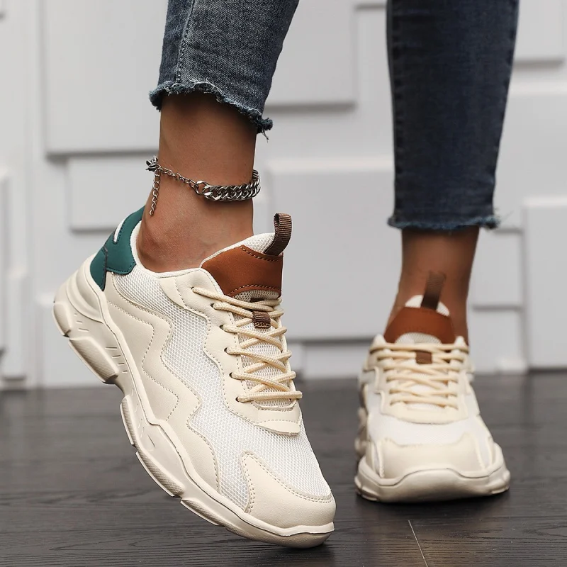 أحذية رياضية نسائية ريترو أحذية ركض قابلة للتنفس أحذية مشي عصرية ذات نعل سميك أحذية رياضية كاجوال متعددة الاستخدامات