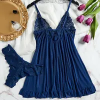 Ensemble de robe string semi-transparent pour femmes, dentelle de tulle, bretelles exquises, sous-vêtements à col en V, lingerie féminine, chemise de nuit Scottsdale 2