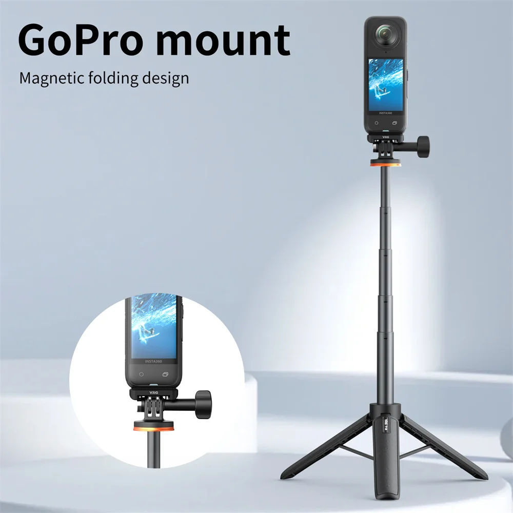 VRIG DJI-AC Gopro 마운트 1/4 나사 포트 3-in-1 인터페이스가 포함된 Insta360 X4용 새로운 3-in-1 자기 퀵 릴리스 어댑터