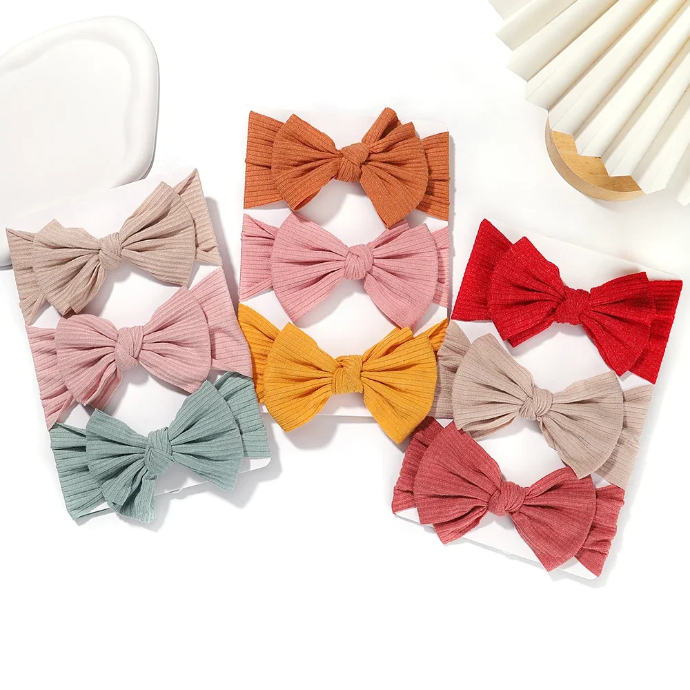 3Pcs/set Newborn Baby Headbands Set Solid Color Bow Hair Bands Soft Knitted Infant Headwear Elastic Turban Baby Hair Accessories 3