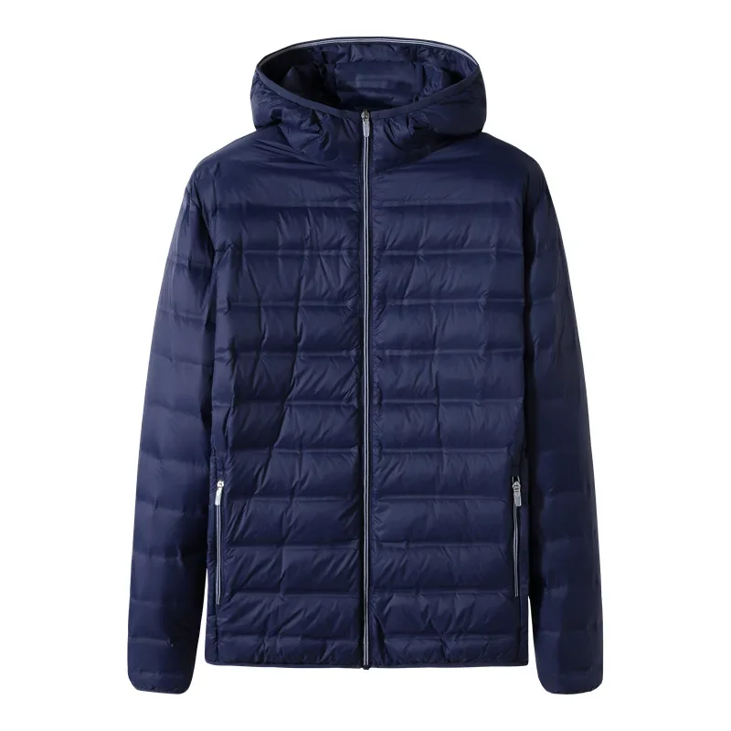Men Quilted Down Ultralight Winter Coat Hooded Business Casual Regular Puffer Jacket Keep Warm
