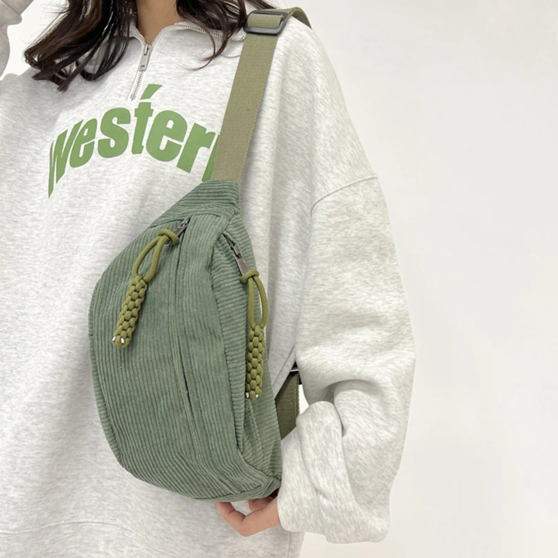 Women Waist Pack Large Capacity Corduroy Fanny Pack Street Style Chest Bag Fashion Shoulder Crossbody Bags Casual Waist Belt Bag