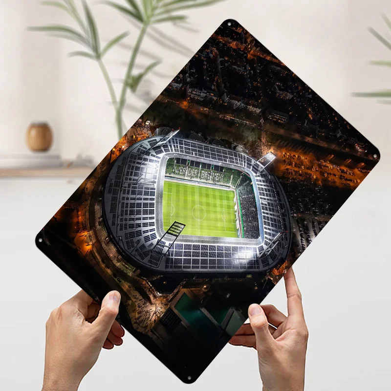 Weserstadion Bei Nacht 맞춤형 3D 질감 금속 포스터 벽 예술 빈티지 주석 표지판 장 침실 액세서리 하우스