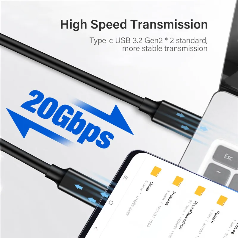 High-Speed USB-C to USB-C Cable with PD 100W Power Delivery - 20Gbps Data Transfer & 4K 60Hz Support