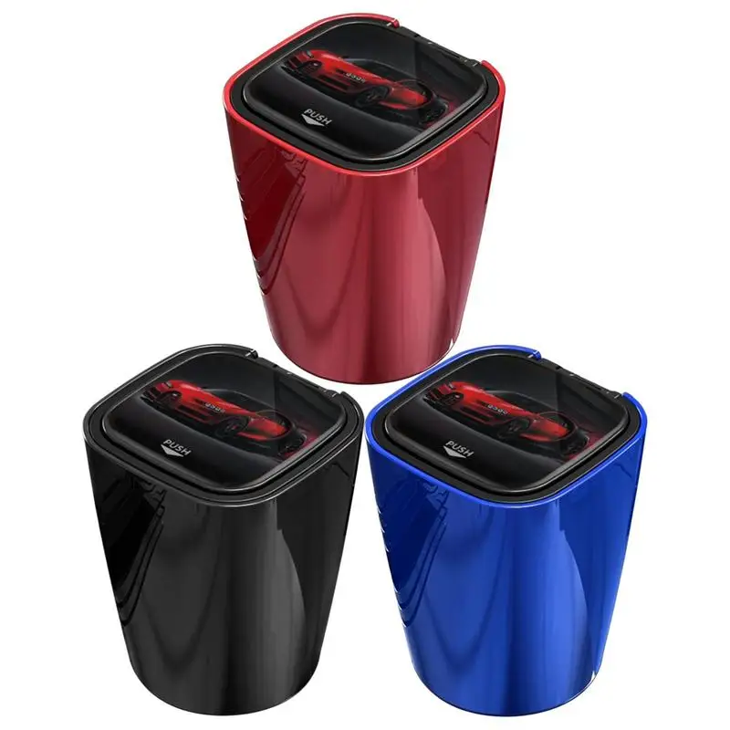 

Mini Car Ashtray Fireproof Shell One Touch Open Portable Ash Tray with Lid LED light smell Proof for smokers car Accessories