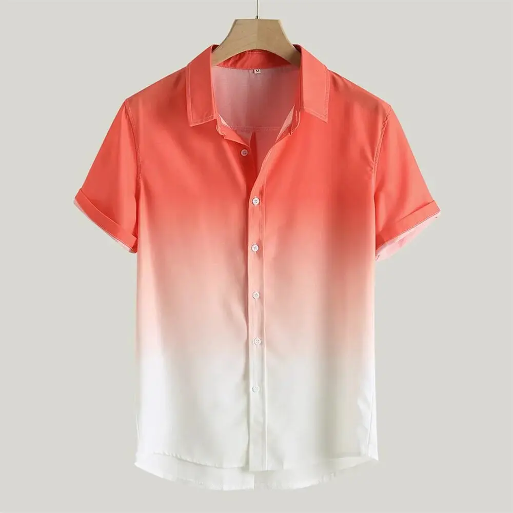 Summer Fashion Men's Short Sleeve Shirts Gradient Color Printed Tops Casual Business Shirts Everyday Street Tops Oversized S-5XL 4