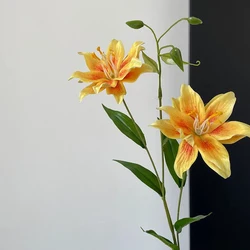 Elegant 70cm Artificial Lily Flower with Double Blooms for Wedding and Home Decor (Yellow Lily)