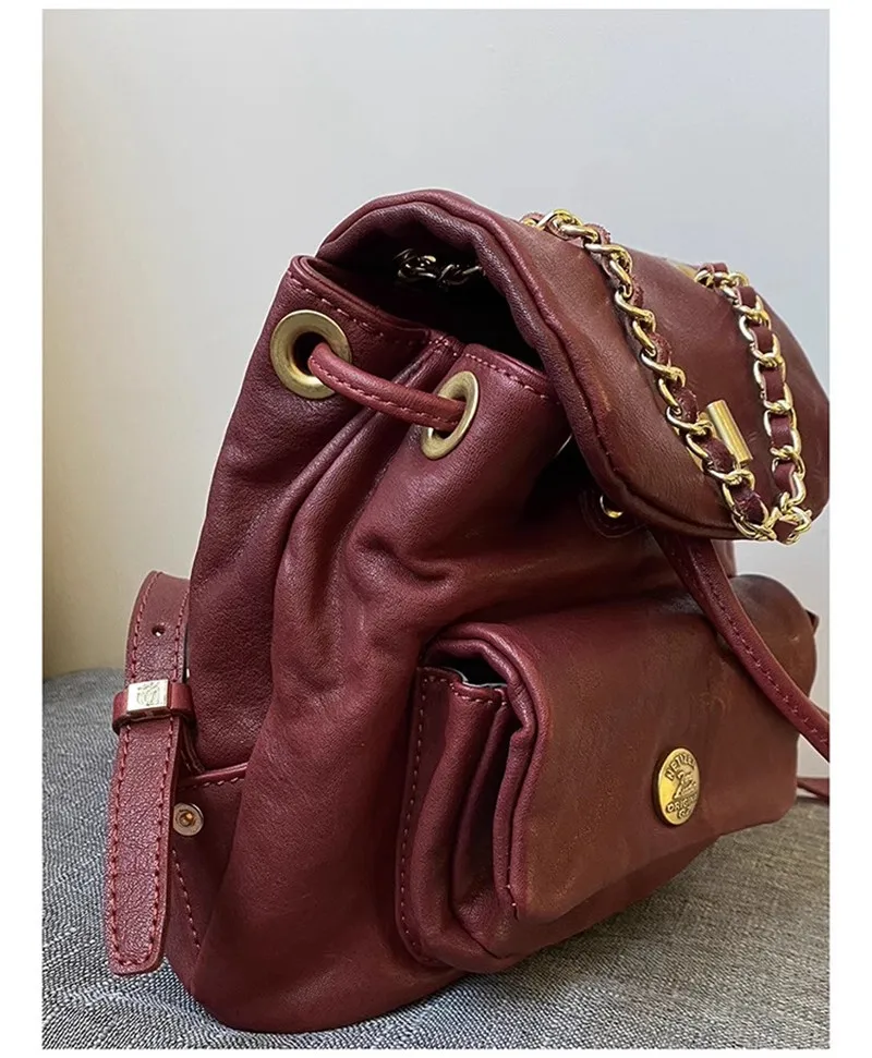 Vintage high-quality first layer cowhide women's backpack designer handmade weekend outdoor travel natural soft cowhide bagpack 4