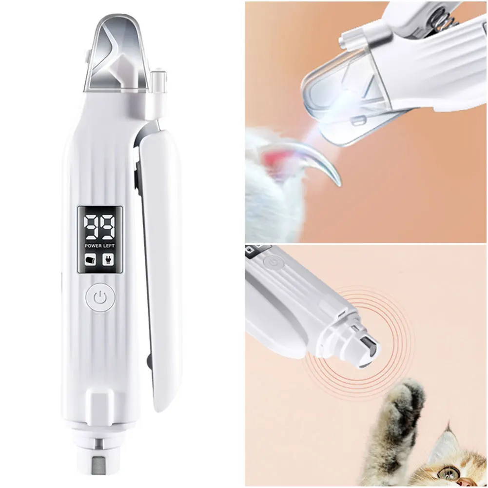 2 in 1 Electric Pet Nail Trimmer Quiet and Low Vibration Pet Nail Grinder with LED Lights Toenail Clippers for Dogs and Cats