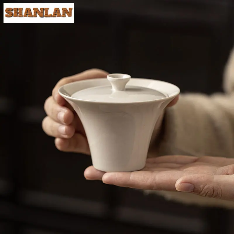 100ml Plant Ash Cover Bowl Household Kung Fu Gaiwan Creative Tea Tureen Vintage Tea Maker Chinese Cup Drinkware Ornaments