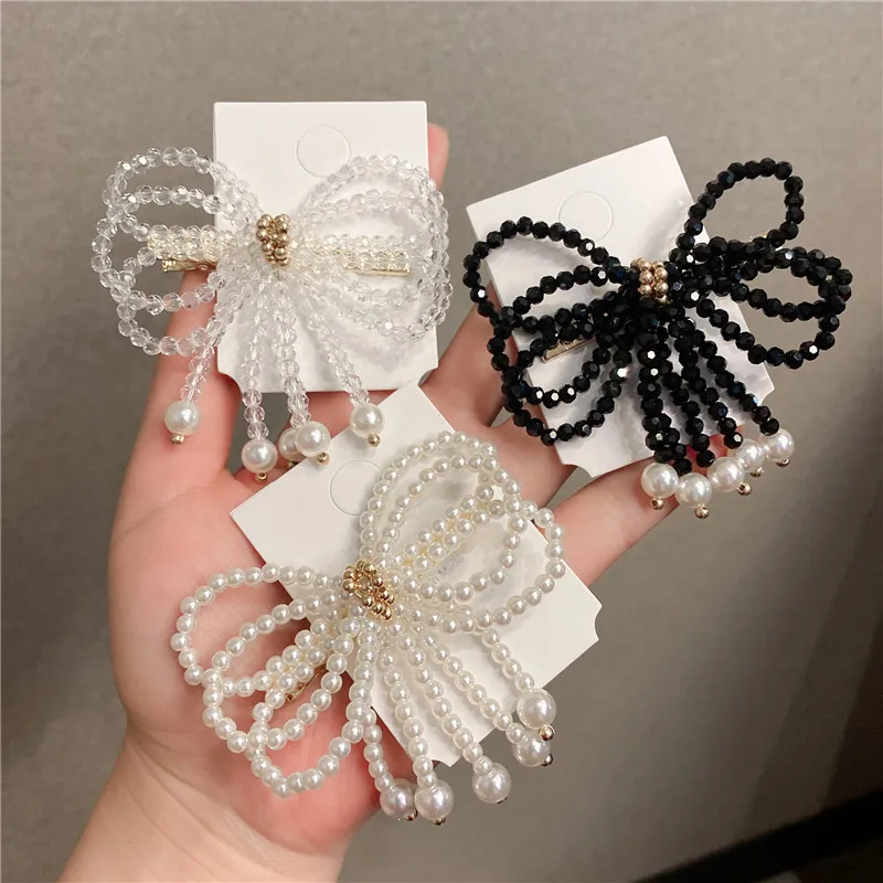 

Japan and South Korea's new pearl hairpin tassel crystal super fairy Sen one-word clip retro high-end bangs side clip summer