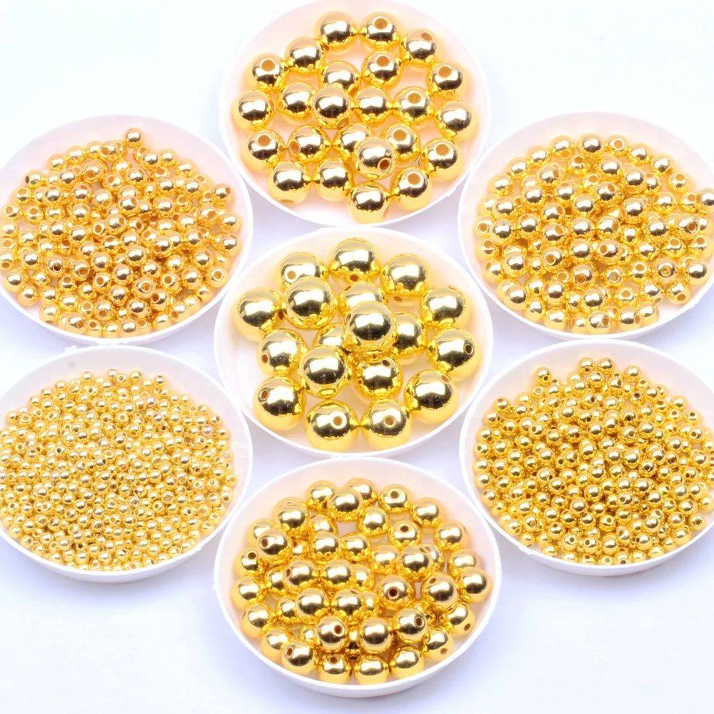 Gold and Silver Plated Round Pearl Acrylic Beads