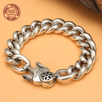 Retro S925 Sterling Silver Cherry Blossom Men's Bracelet Powerful Cuban Trendy Punk Bracelet Jewelry Exquisite Gift