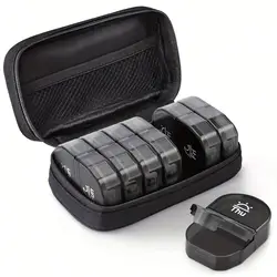 Travel Canvas Bag Pill Organizer with Large AM/PM Weekly Compartments - Portable 7-Day Case with Black Zipper Pouch (Black)