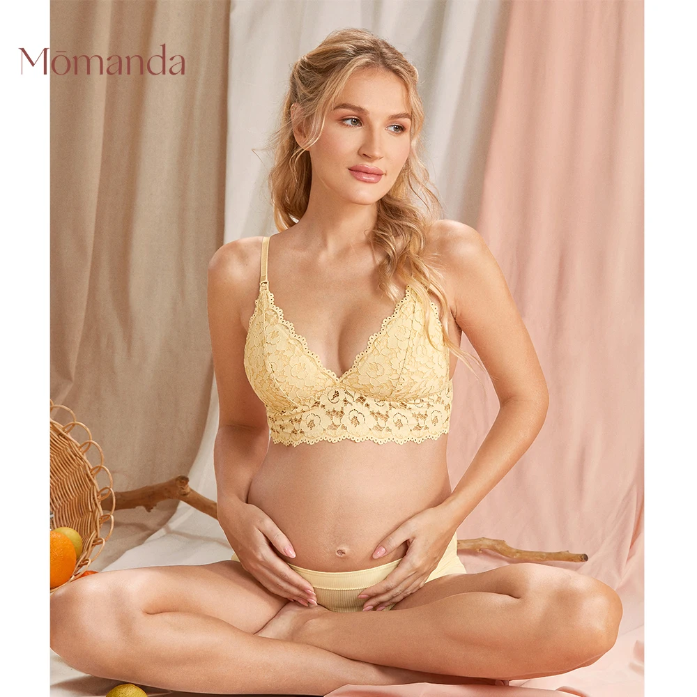 

MOMANDA Wire Free Maternity Breastfeeding Bralette Lightly Lined Nursing Lace Bra For Pregnant Women Sexy Plus Size DD E 40