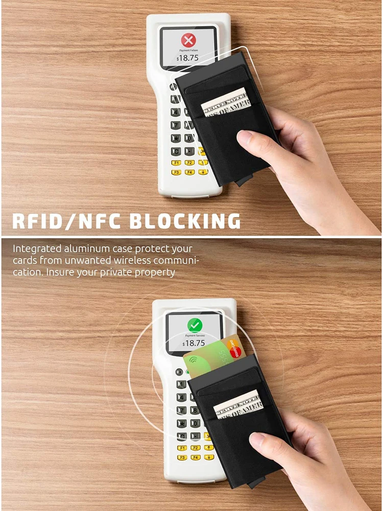Card Holder with Money Pocket Pop Up Wallet RFID Blocking Slim Metal Bank Card Case Holds 5 Cards