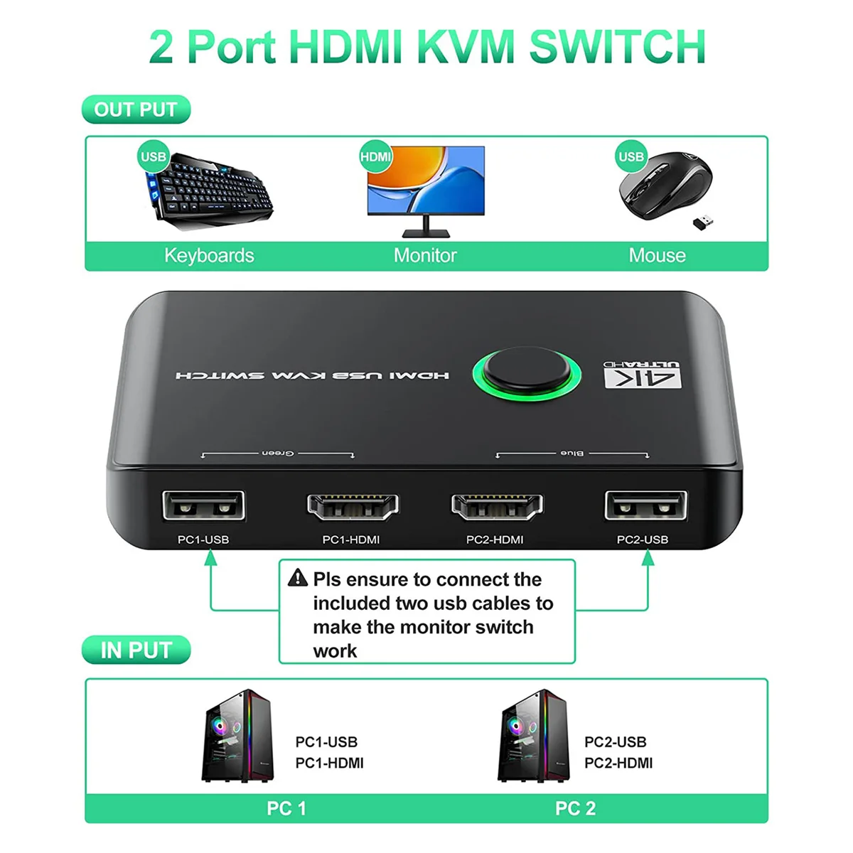 ǻ  Ű 콺   Ϳ USB HDMI ȣȯ ġ, 4K KVM ġ,  4K @ 60Hz