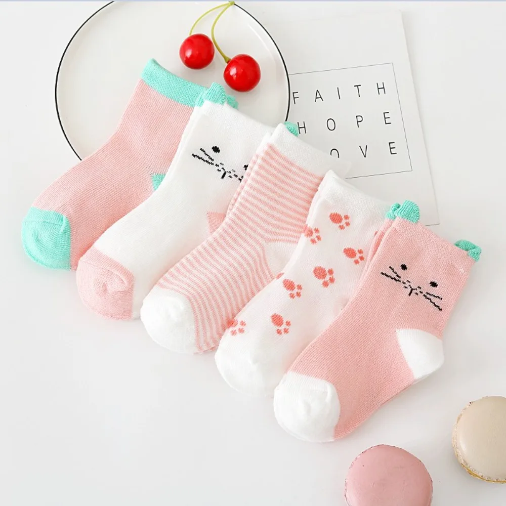 5 Pairs/Lot Cartoon Baby Socks Cute Cat Animal Cotton Newborn Children's Socks Girl Kids Boy Soft Knit Toddler Sleeping cotton socks kids socks baby socks girls socks cartoon socks
