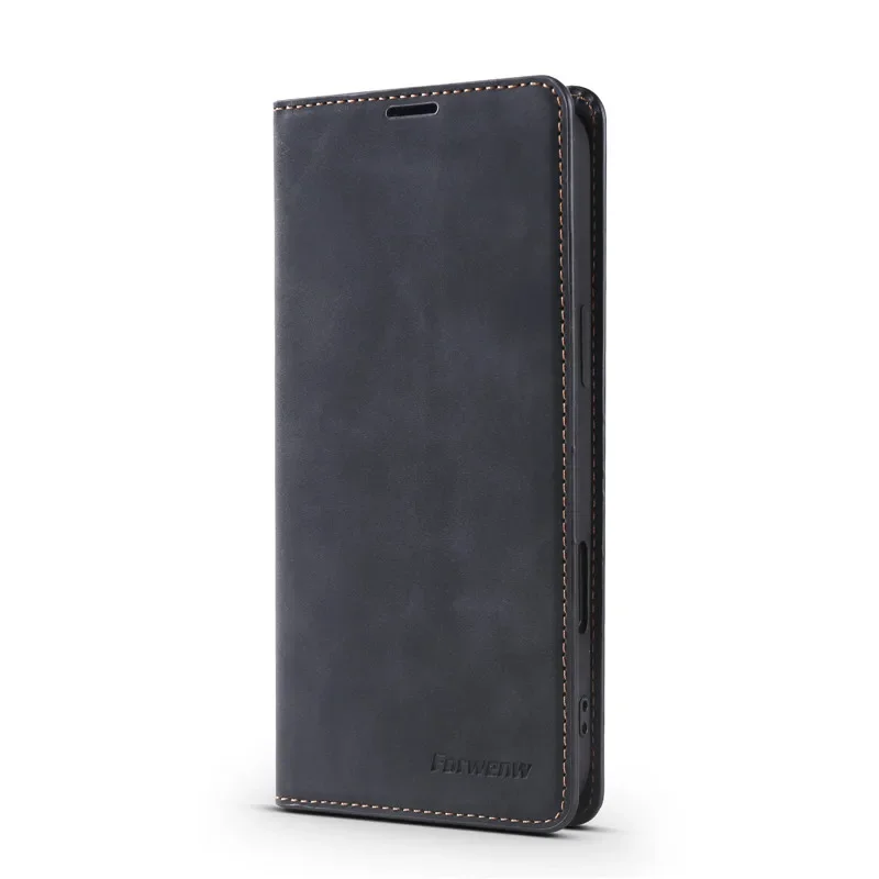 Vintage Leather Wallet Flip Case with Magnetic Hasp and Card Slots