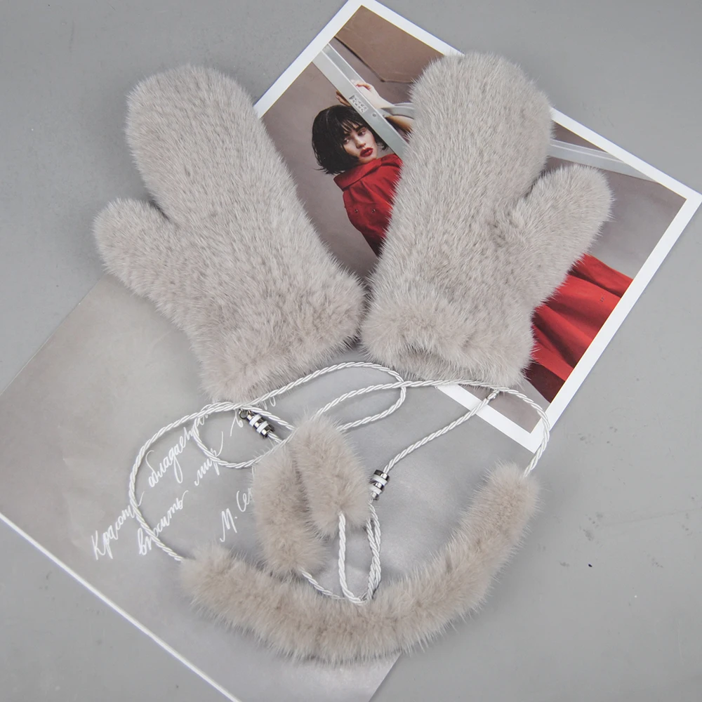 Winter Gloves Women 100% Real Mink Fur Knitted Mittens Winter Warm Lady Real Mink Fur Fashion Lady Gloves Handmade Knit Mitten