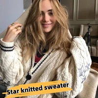 Women Slight Strech  Loose Fit Star Embroidery Trend Tay V-neck Lor Cardigan Fashion Warm Swif T Sweater 2022 Cardigan Mujer - Image 2