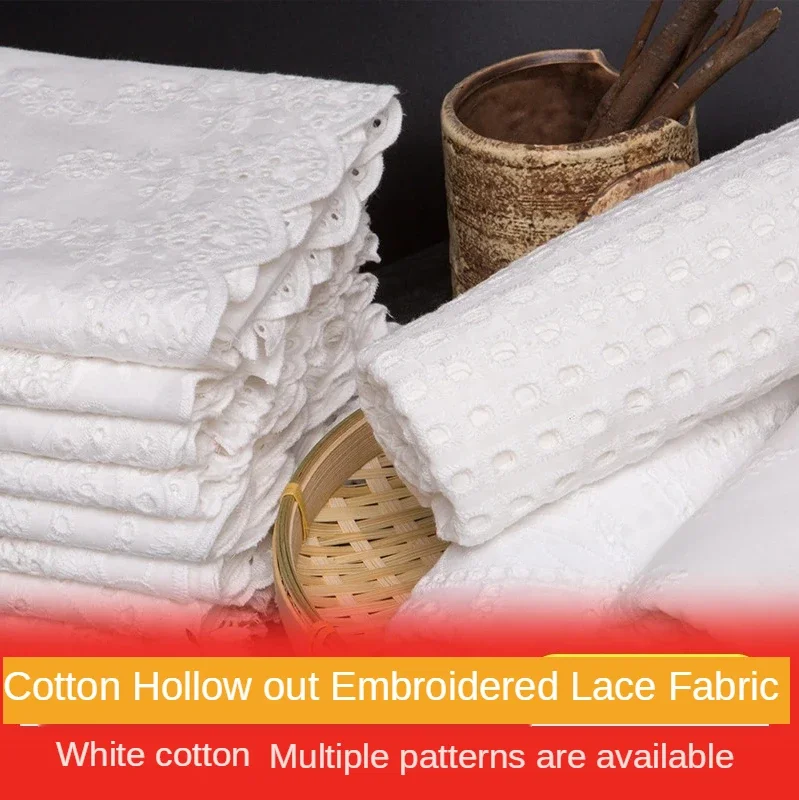 White Embroidery Lace Fabric Cotton 100% By The Meter for Wedding Dresses Skirts Clothes Sewing Flower Hollow Cloth Brocade Yard 2