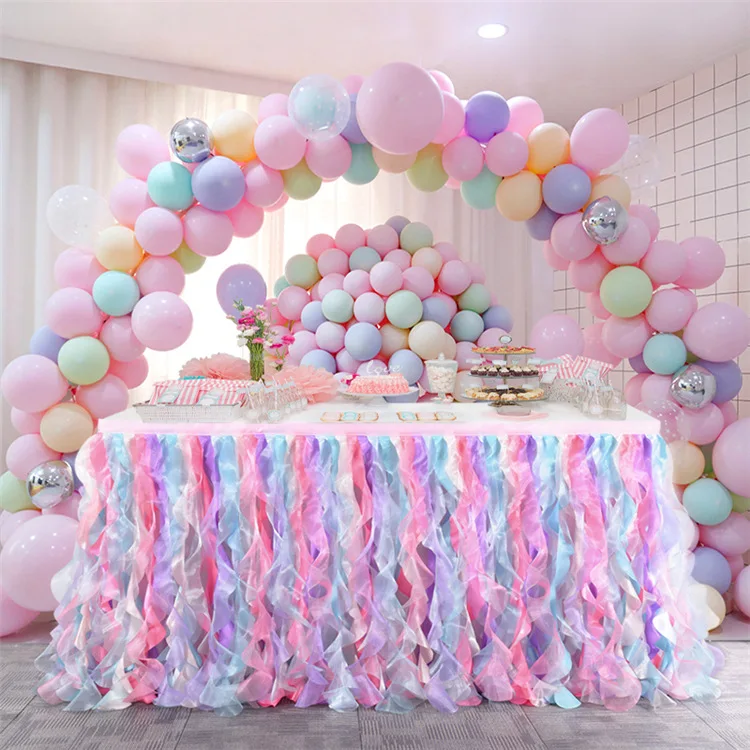 Tassel Double Layer Curly Willow Table Skirt Lace Taffeta Table Skirt Tutu Tulle Birthday Party Decor Baby Shower