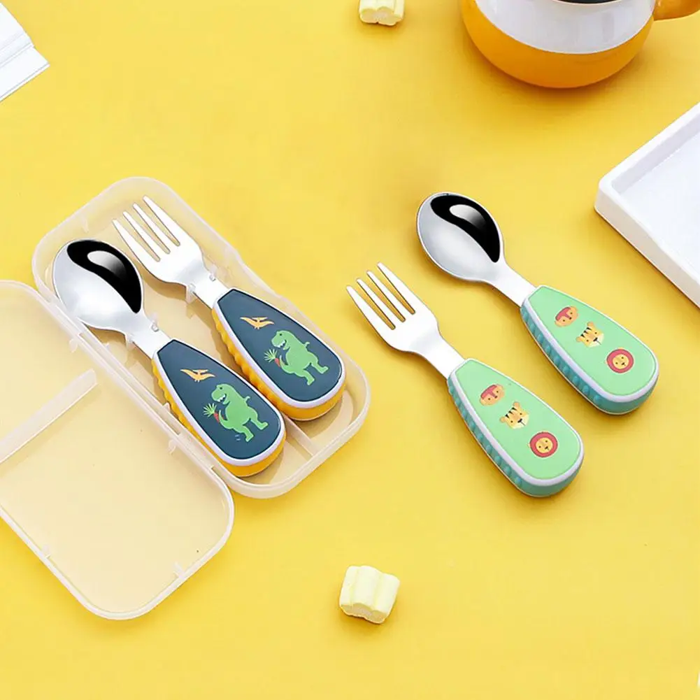 Baby Gadgets Tableware Set Children Utensil Stainless Steel Toddler Dinnerware Cutlery Cartoon Infant Food Feeding Spoon Fork