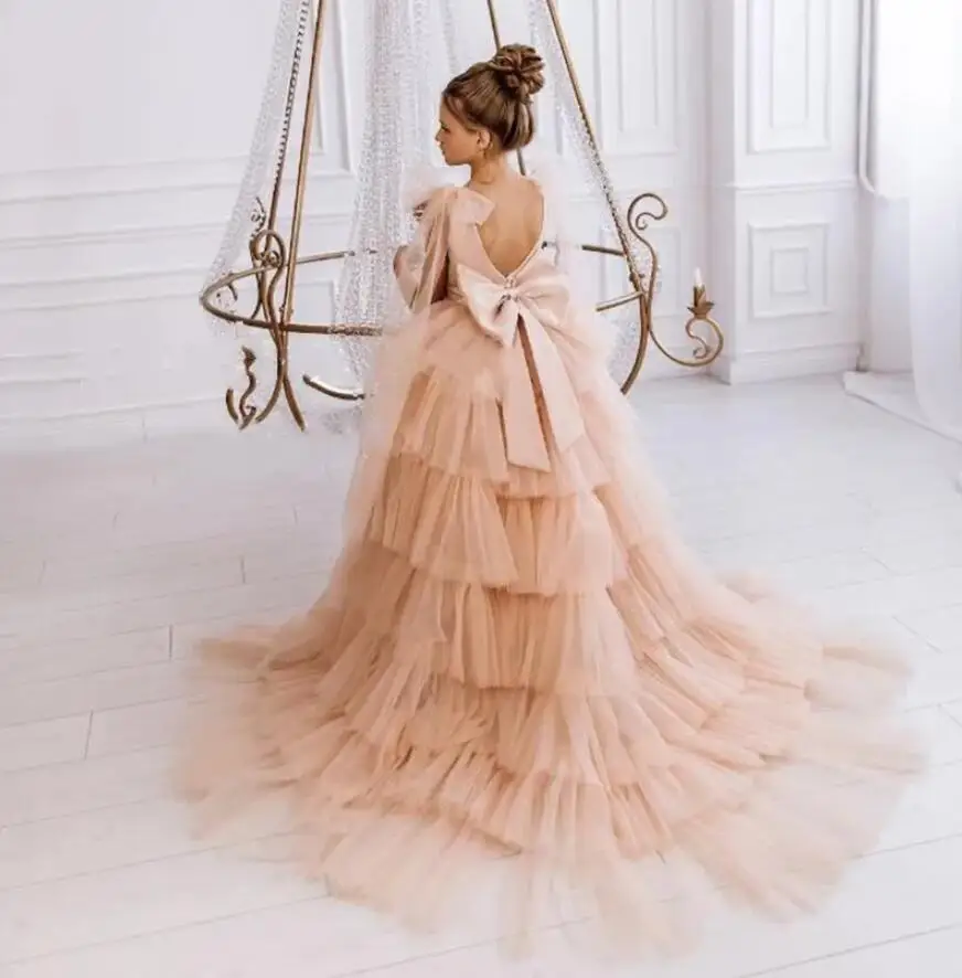 

Puffy Baby Girl Party Dress Kids Layers Tulle Dresses Princess Dress Cute First Communion Gowns Christmas