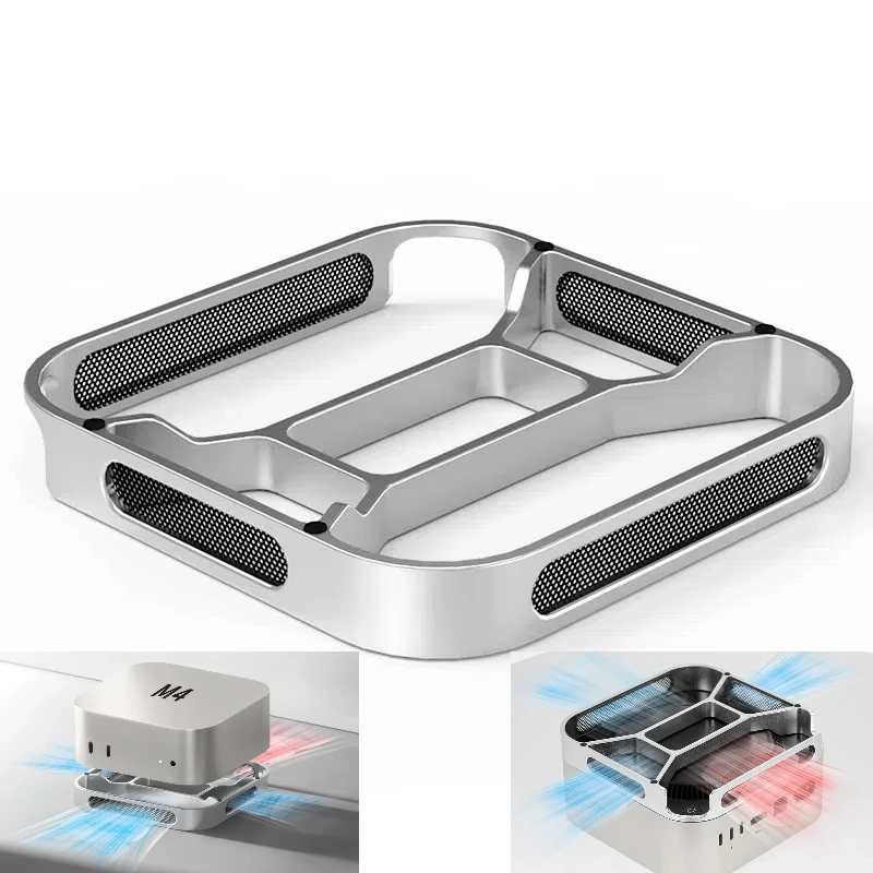 맥미니 M4 / M4 Pro 컴퓨터용 데스크탑 방열 브래킷, 먼지 방지 베이스 알루미늄 쿨링 홀더 게이밍 쿨러 독