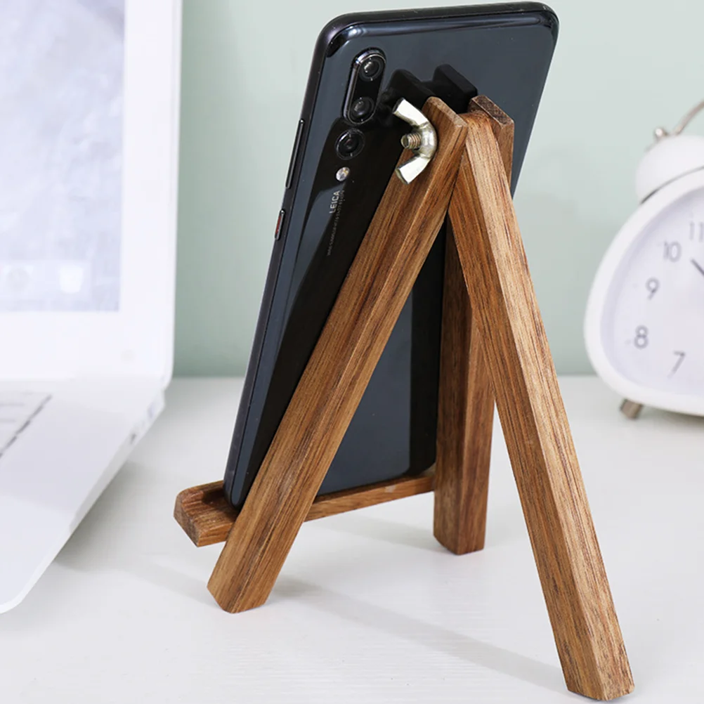 Wooden Tripod Display Stand Phone Tablet Holder Holding Bracket Pone Solid Structure