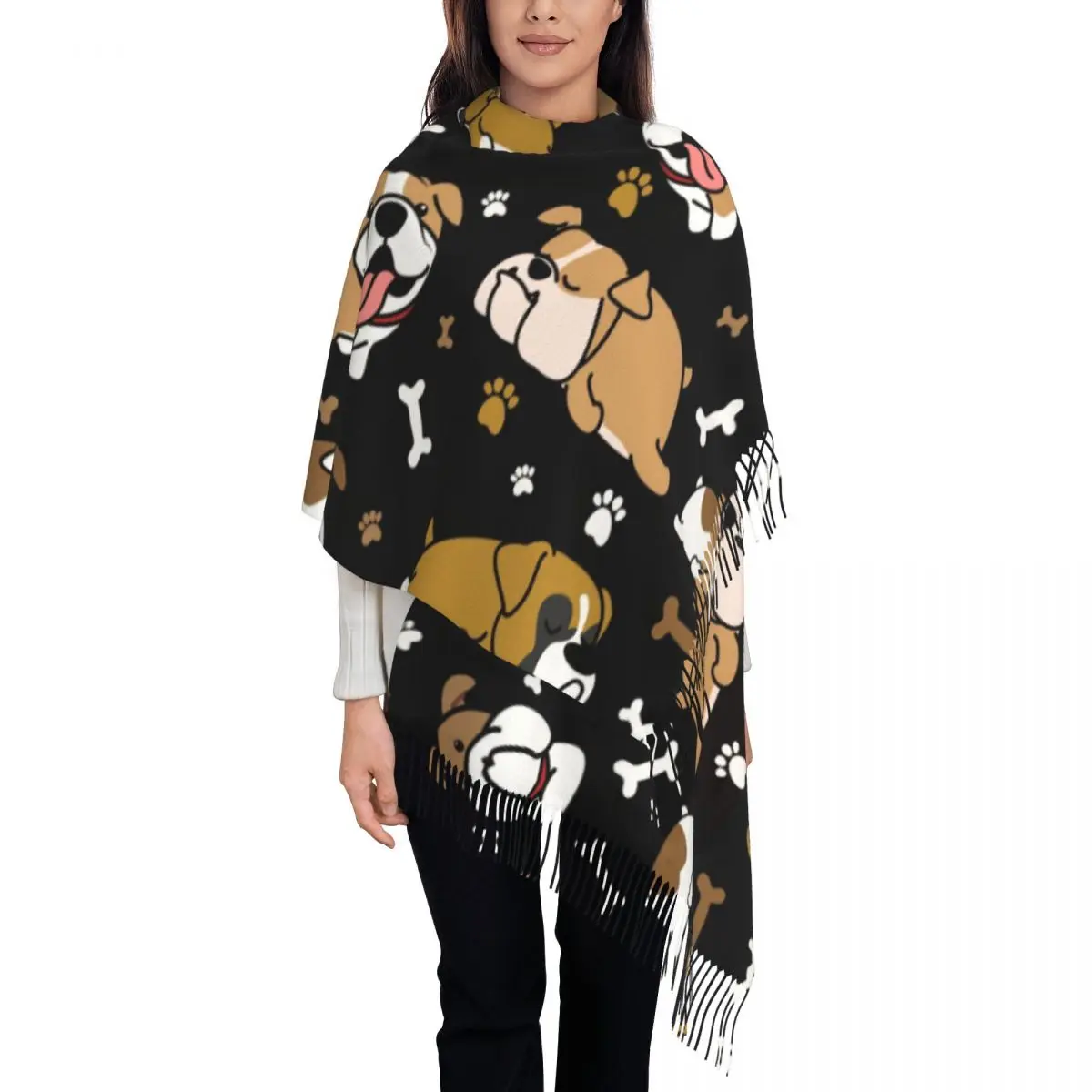 

Милый шарф с индивидуальным принтом в виде английского бульдога, женские и мужские зимние теплые шарфы, шаль в английском стиле для любителей домашних животных