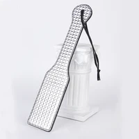 31.5cm Silvery PU Leather Paddle Riding Crops Flogger Horsewhips Grid Pattern Spikes Leather Spanking Paddle 2