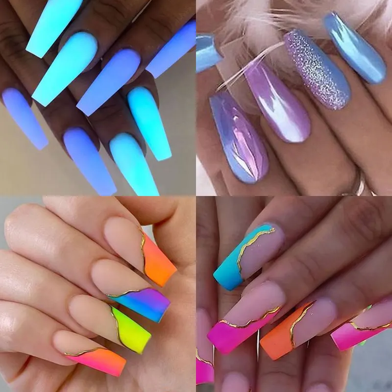 Neon Pigment Phosphor Nail Glitter Luminous Glow In The Dark Dipping Dust Chrome Powder UV Gel Polish Manicure Nail Decorations