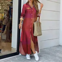 Robe chemise à carreaux imprimée à col polo pour femme, élégante, en denim, manches longues, poches boutonnées, ample, mode printemps-automne 4