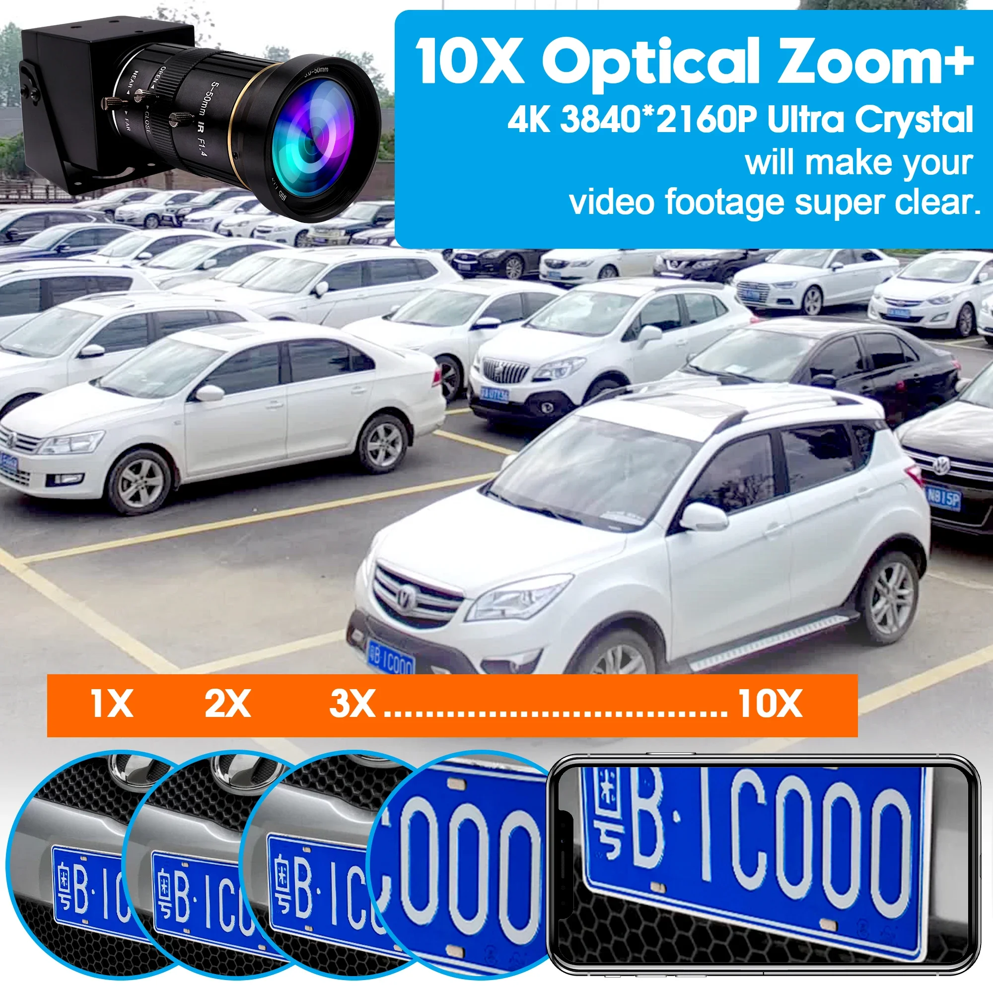 ELP 4K 60fps HDMI USB Camera H.264 10X Optical Zoom USB3.0 PC Webcam with 5-50mm Manual Varifocus Lens for Live Streaming 3