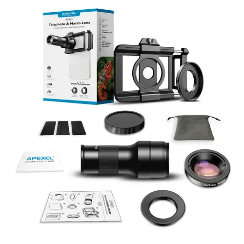 APEXEL 2 in 1 Telemacro Lens Kit 6X Telephoto Lens & 150mm Macro Lens with Universal Lens Clip for iPhone and Andriod Phones - Image 6