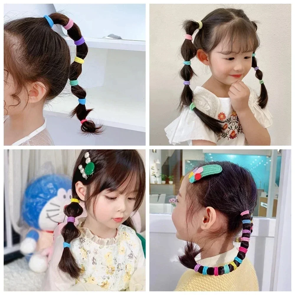 Nylon Elastic Hair Ties 100PCS Colorful Basic Nylon Ealstic Hair Ties for Girls Ponytail Hold Scrunchie Rubber Band Kid Fashion Hair Accessories