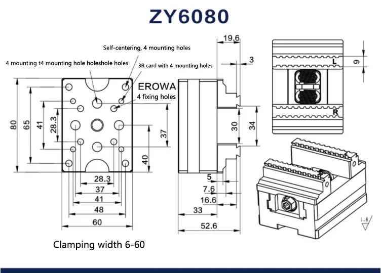 Morsa Autocentrante CNC A 4-5 Assi ZY60-80 - Per Lavorazioni Di Precisione